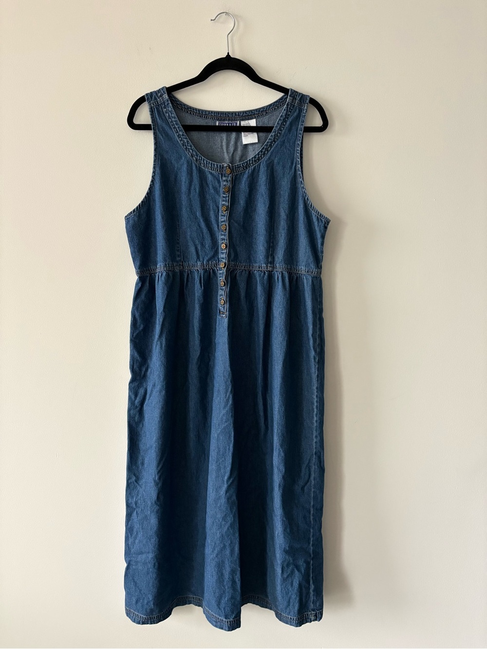 Vintage 90’s Erika and Co Denim Sleeveless Button Front Midi Dress Cotton Large